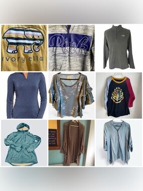 Bundle of 9 Size Medium Tops, Sweaters, Windbreaker Jacket and T-Shirts